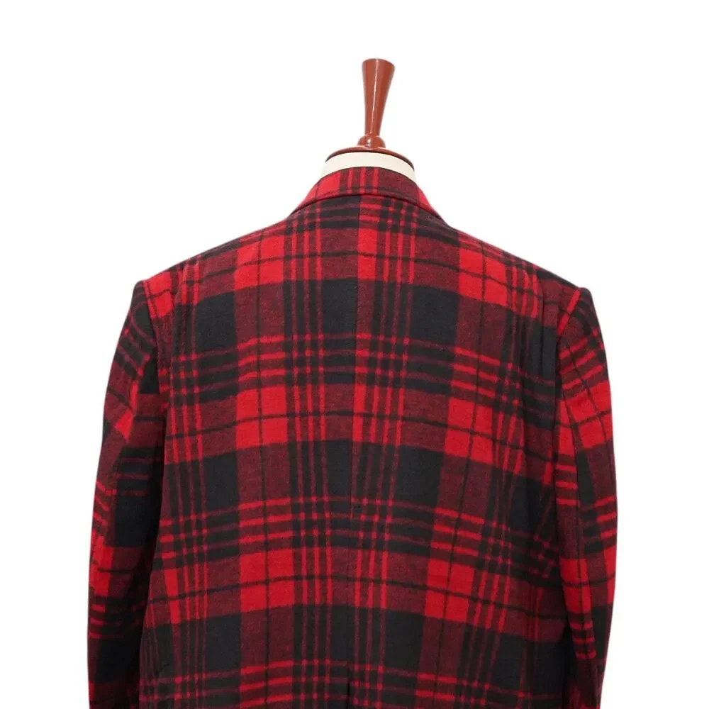 Mens 48R Red Black Plaid Check Wool Blazer Sport Coat Wedding Formal Party